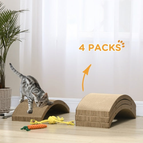 PawHut Cat Scratching Board, 4 Pack Cat Scratcher For Indoor Cats, Reversible Cat Scratching Post Replacement For Cat Wheel, Brown